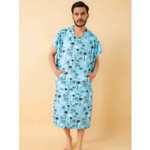 Beach Vibes Desen Yetişkin Sörf Yazlık Panço Kapüşonlu Plaj Havlusu Plaj Elbisesi S-M Beden