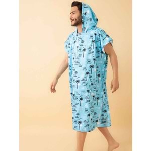 Beach Vibes Desen Yetişkin Sörf Yazlık Panço Kapüşonlu Plaj Havlusu Plaj Elbisesi S-M Beden