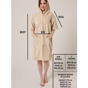 Palmiye Sörf Nakışlı Yetişkin Sörf Yazlık Panço Kapüşonlu Plaj Havlusu BEJ