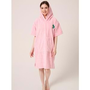 Palmiye Sörf Nakışlı Yetişkin Sörf Yazlık Panço Kapüşonlu Plaj Havlusu PUDRA