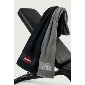 FITNESS 50x100 Cm %100 Pamuklu 2'li Spor Havlusu SİYAH-AÇIK GRİ Fitness Gym Golf Boks Tenis Havlusu