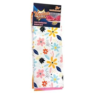 Microfiber Çiçek Desenli Cam Bezi Temizlik Bezi | 3'lü 40x40 Cm