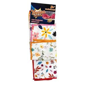 Microfiber Çiçek Desenli Cam Bezi Temizlik Bezi | 3'lü 40x40 Cm