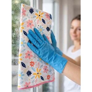 Microfiber Çiçek Desenli Cam Bezi Temizlik Bezi | 3'lü 40x40 Cm