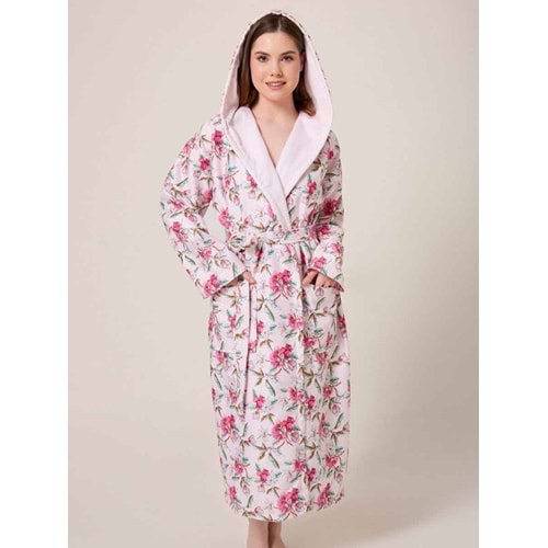 Peonia Fiore Desenli Dijital Baskılı Kapüşonlu Bornoz