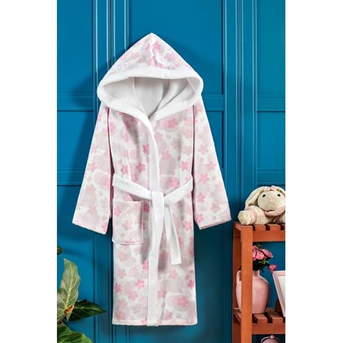Pink Flower Dijital Baskılı Çocuk Bornozu
