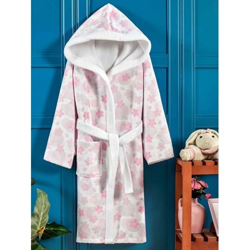 Pink Flower Dijital Baskılı Çocuk Bornozu