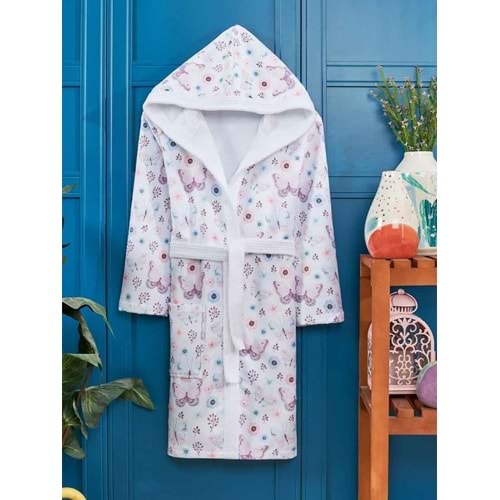 Kelebek Desen Dijital Baskılı Genç Çocuk Bornozu