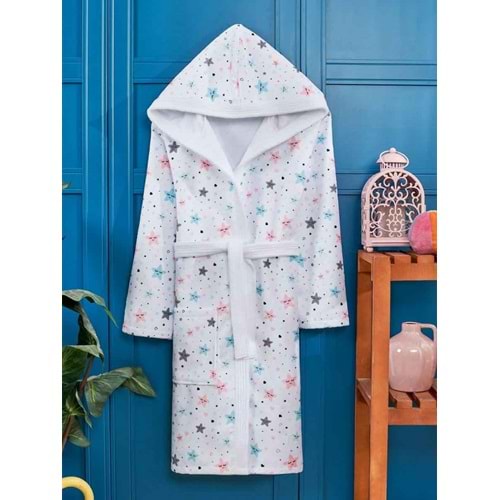 Yıldız Desen Dijital Baskılı Genç Çocuk Bornozu