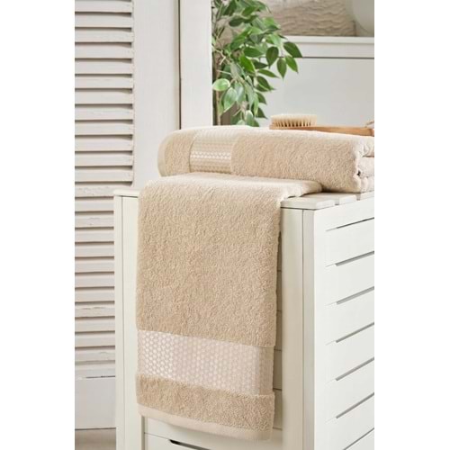 Lusso | %100 Pamuk Jakarlı Lüks 2'li Havlu Seti | Havlu Takımı | Banyo Takımı BEJ
