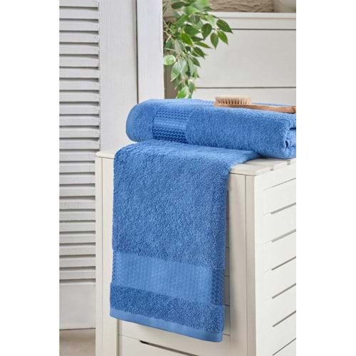 Lusso | %100 Pamuk Jakarlı Lüks 2'li Havlu Seti | Havlu Takımı | Banyo Takımı MAVİ