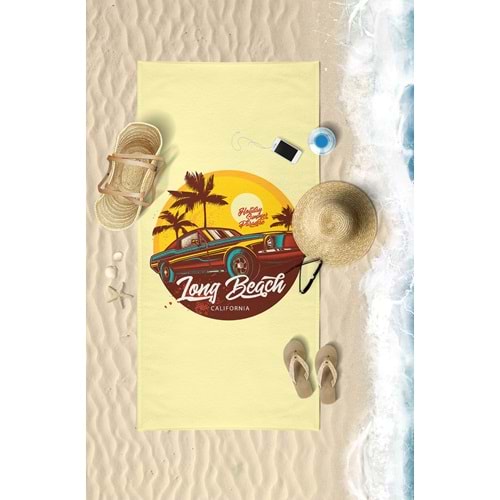 TONG BEACH CAR Dijital Baskılı 75x150 Cm Plaj Havlusu