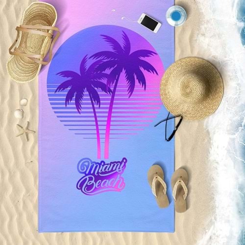 MIAMI BEACH Dijital Baskılı 75x150 Cm Plaj Havlusu