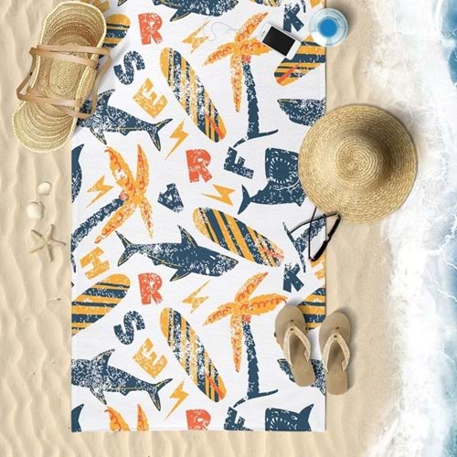 SHARK SUMMER Dijital Baskılı 75x150 Cm Plaj Havlusu
