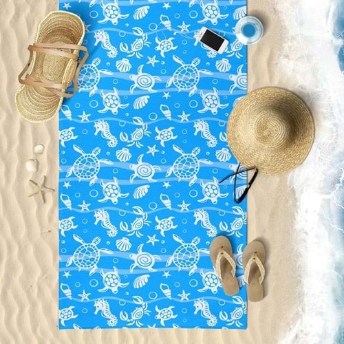 Underwater Desen Dijital Baskılı 75x150 Cm Plaj Havlusu MAVİ