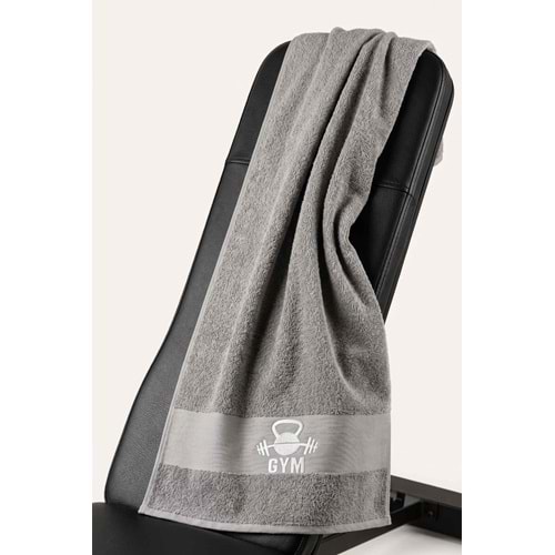 GYM 50x100 Cm %100 Pamuklu Spor Havlusu Fitness Gym Golf Boks Tenis Havlusu AÇIK GRİ