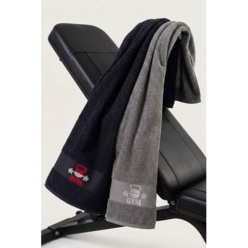 GYM 50x100 Cm %100 Pamuklu 2'li Spor Havlusu SİYAH-AÇIK GRİ Fitness Gym Golf Boks Tenis Havlusu