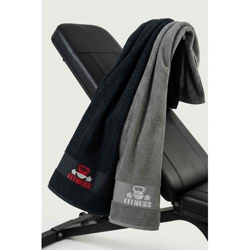 FITNESS 50x100 Cm %100 Pamuklu 2'li Spor Havlusu SİYAH-AÇIK GRİ Fitness Gym Golf Boks Tenis Havlusu