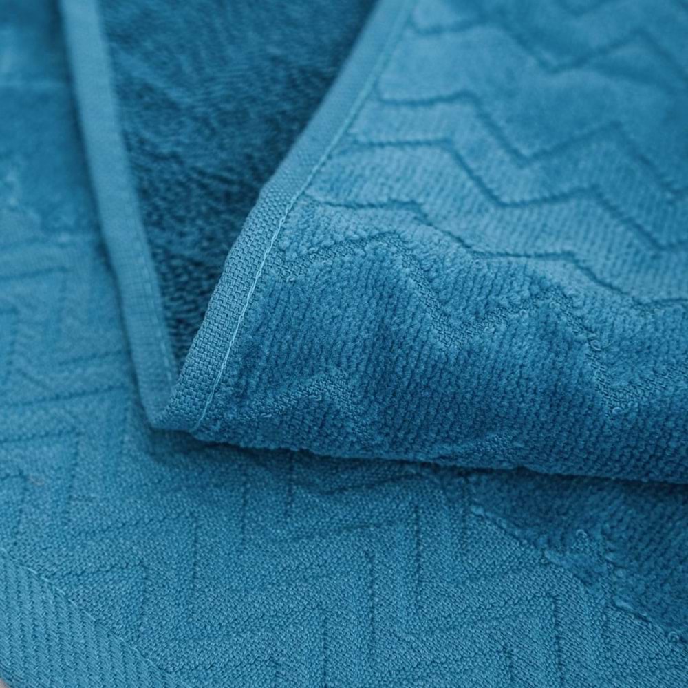 Ansaaj Kadife Jakarlı 4 Parça Bornoz Takımı MAVİ L-XL Beden