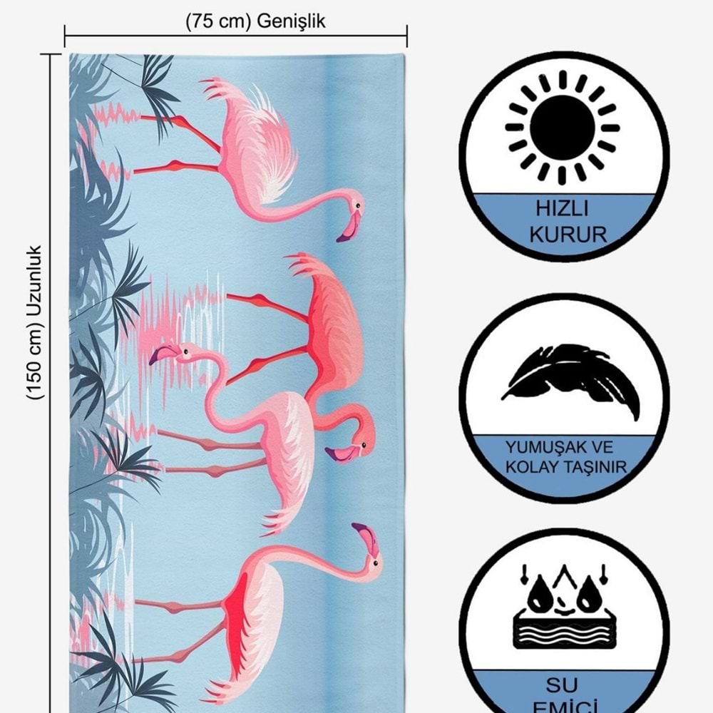 Flamingo Dijital Baskılı 75x150 Cm Plaj Havlusu