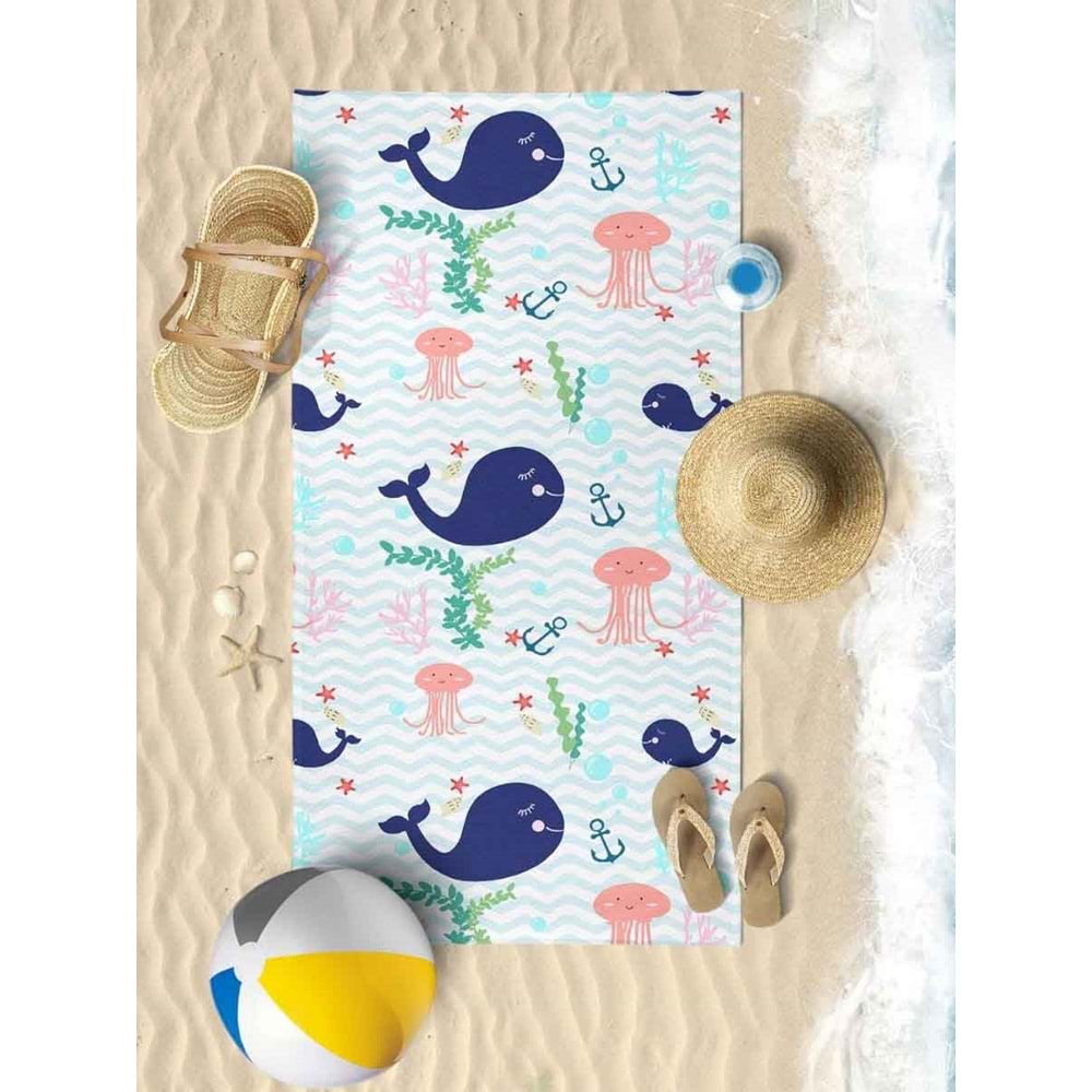 Sevimli Balina Dijital Baskılı 75x145 Cm Çocuk Plaj Havlusu