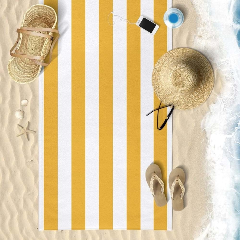 Çizgili Dijital Baskılı 75x150 Cm Plaj Havlusu SARI
