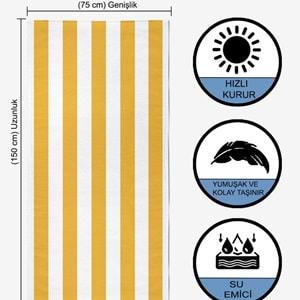 Çizgili Dijital Baskılı 75x150 Cm Plaj Havlusu SARI