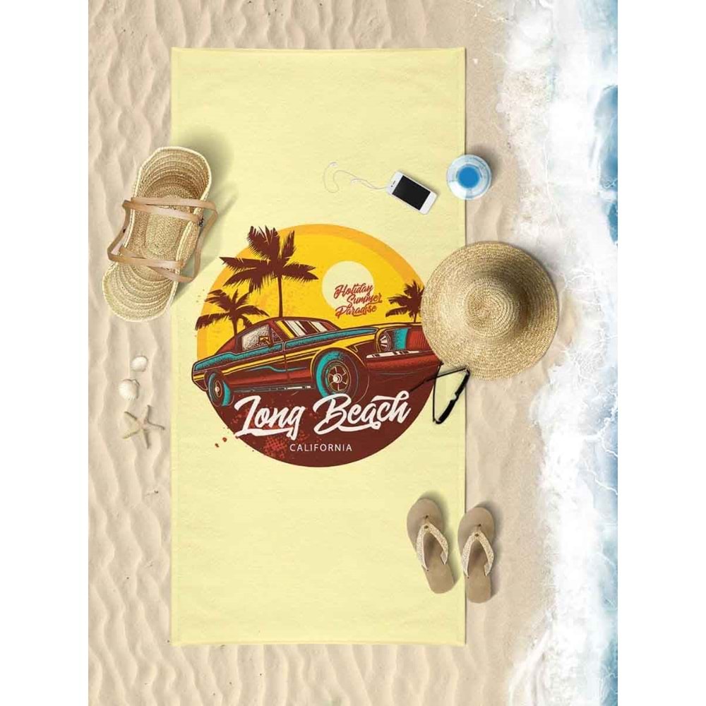 TONG BEACH CAR Dijital Baskılı 75x150 Cm Plaj Havlusu