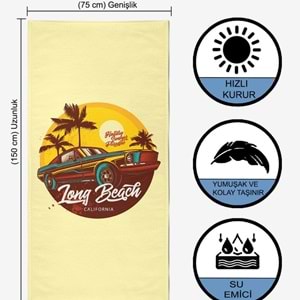TONG BEACH CAR Dijital Baskılı 75x150 Cm Plaj Havlusu