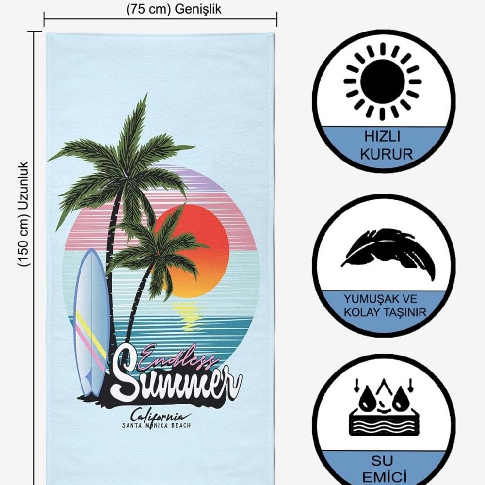 ENDLESS SUMMER Dijital Baskılı 75x150 Cm Plaj Havlusu