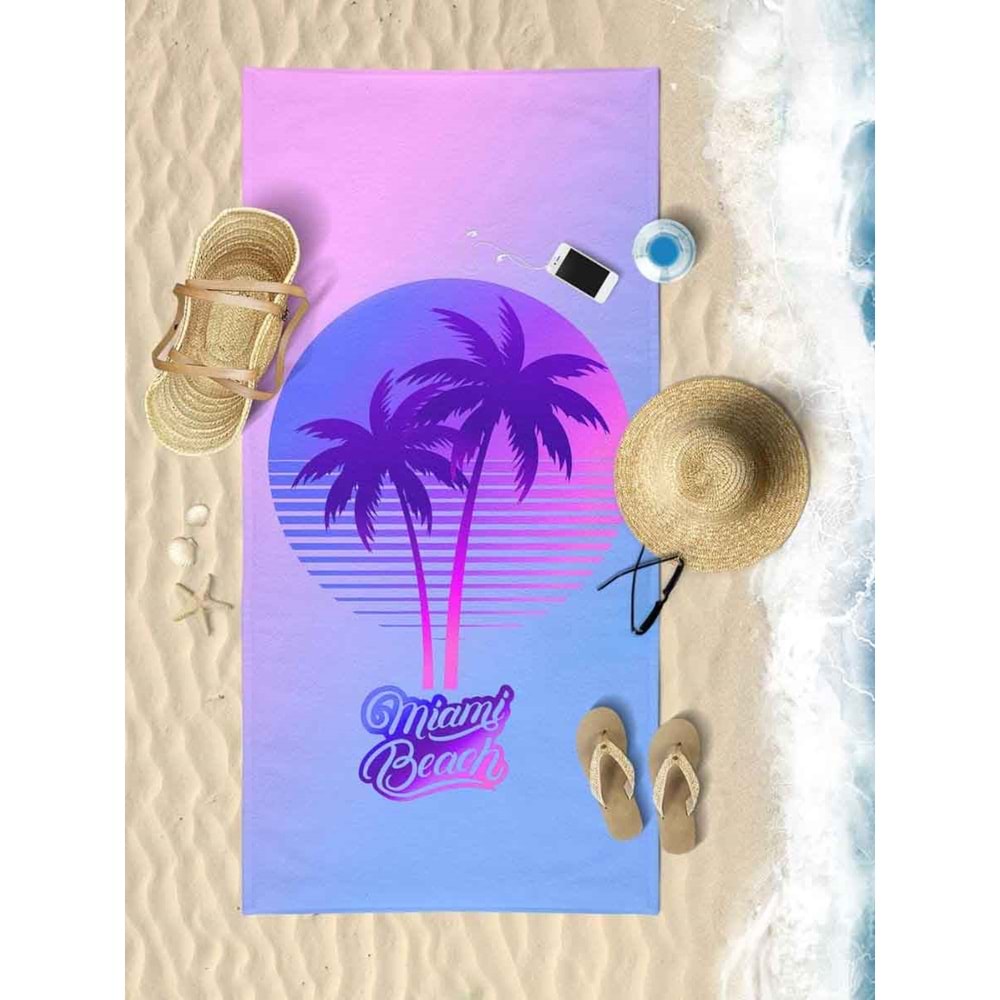 MIAMI BEACH Dijital Baskılı 75x150 Cm Plaj Havlusu