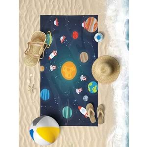 Uzay ve Gezegenler Dijital Baskılı 70x140 Cm Çocuk Plaj Havlusu