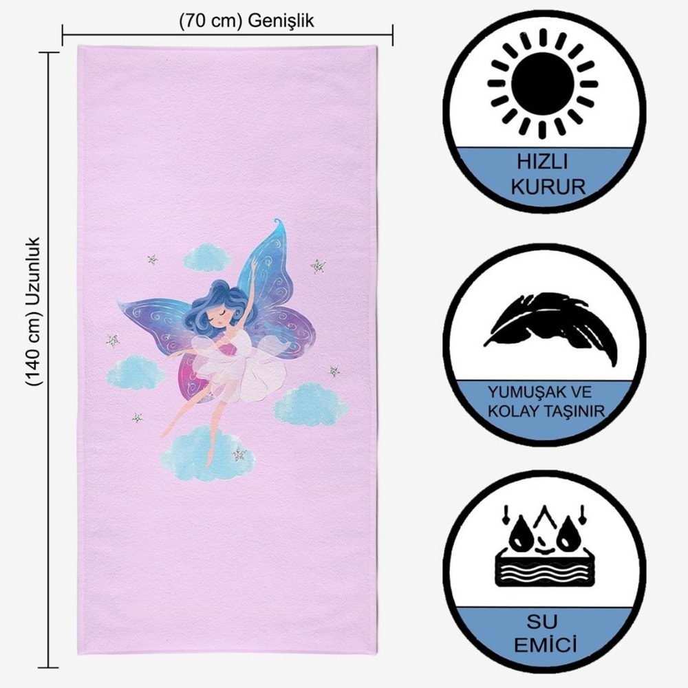 Sevimli Peri Dijital Baskılı 70x140 Cm Çocuk Plaj Havlusu