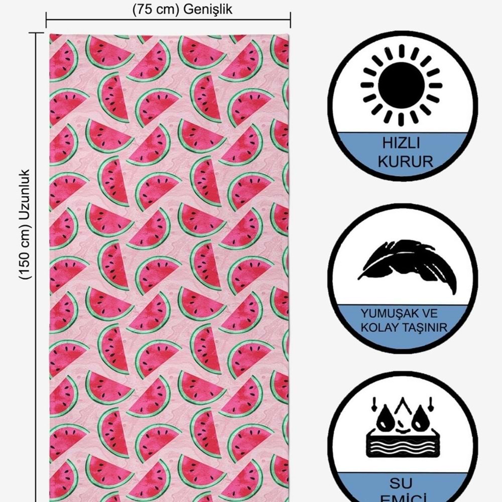 Karpuz Desen Dijital Baskılı 75x150 Cm Plaj Havlusu