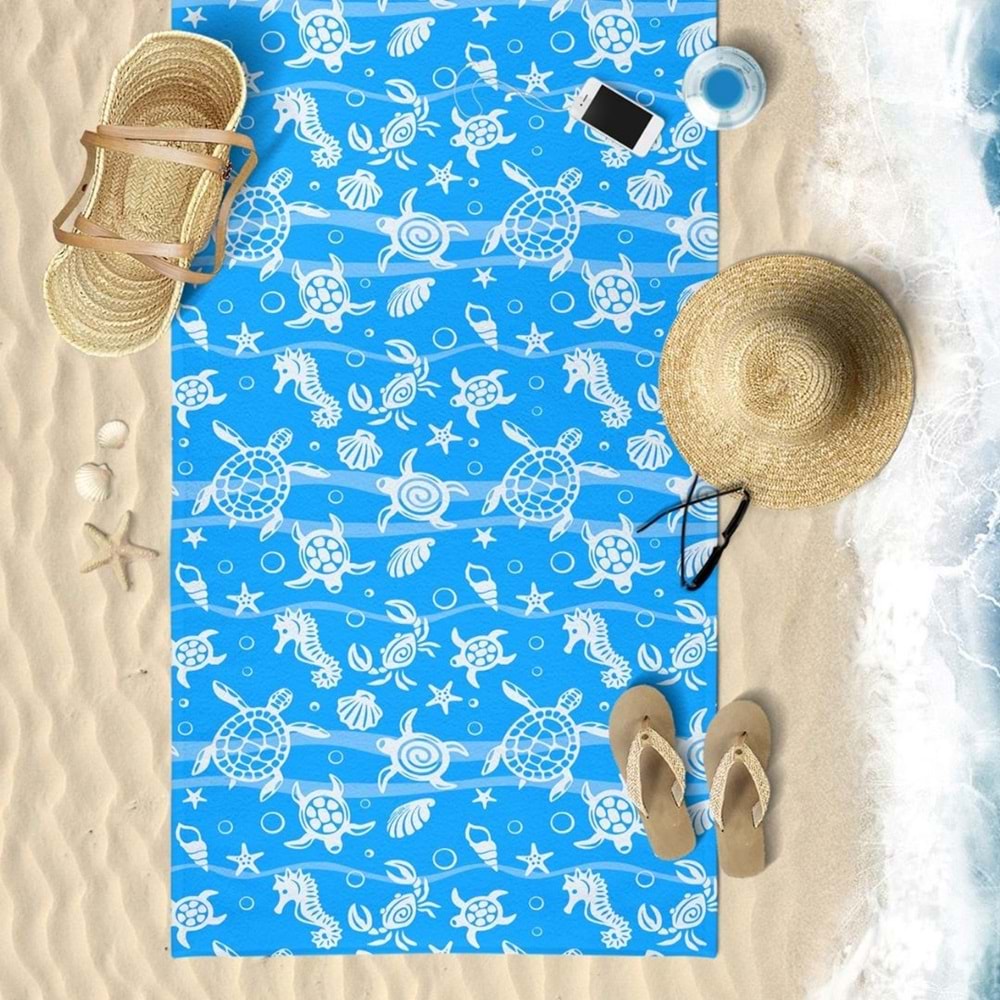 Underwater Desen Dijital Baskılı 75x150 Cm Plaj Havlusu MAVİ