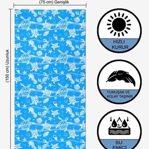 Underwater Desen Dijital Baskılı 75x150 Cm Plaj Havlusu MAVİ