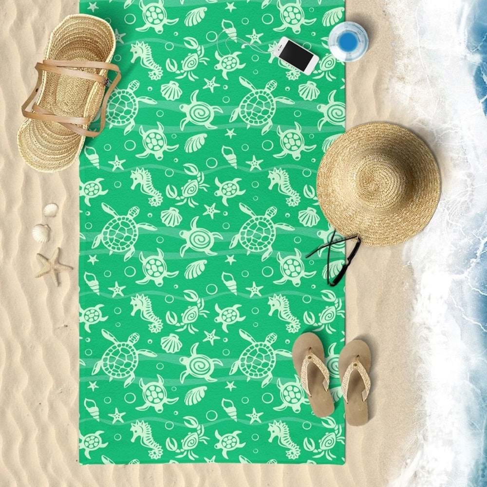 Underwater Desen Dijital Baskılı 75x150 Cm Plaj Havlusu YEŞİL