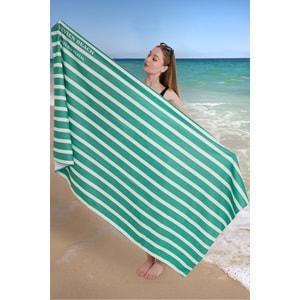 Çizgili Dijital Baskılı 100x180 Cm Plaj Havlusu (Plaj Çantası+Bone Hediyeli) YEŞİL