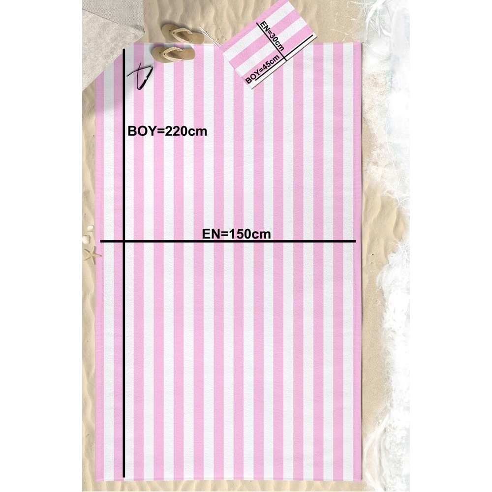 Çizgili Dijital Baskılı 150x220 Cm Aile Boyu Plaj Havlusu Kum Geçirmez