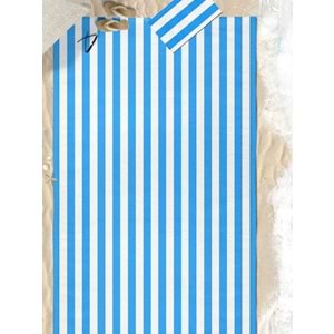 Mavi Çizgili Dijital Baskılı 150x220 Cm Aile Boyu Plaj Havlusu Kum Geçirmez
