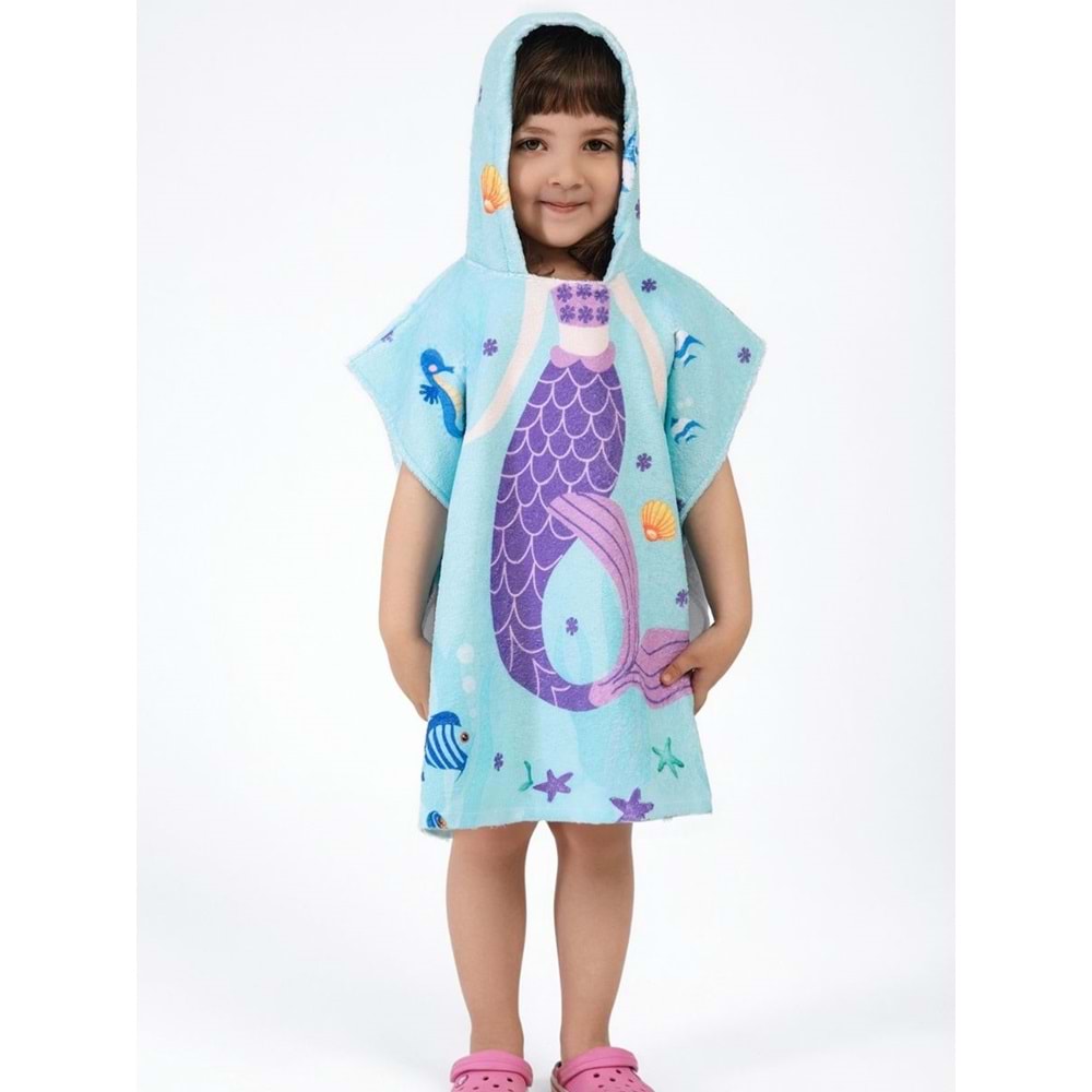Deniz Kızı Çocuk Panço Plaj Havlusu 3-4 Yaş