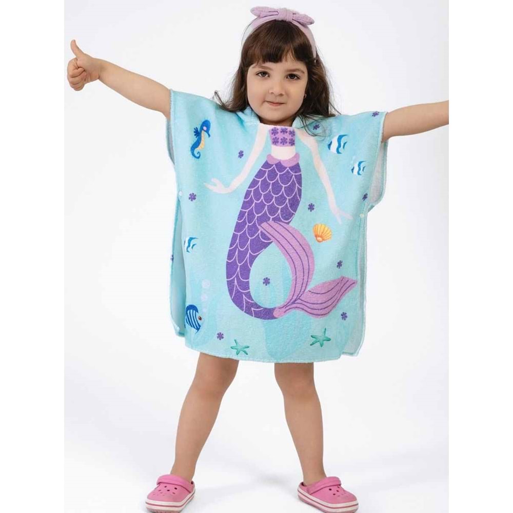 Deniz Kızı Çocuk Panço Plaj Havlusu 3-4 Yaş