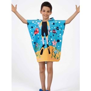 Dalgıç Çocuk Panço Plaj Havlusu 5-6 Yaş
