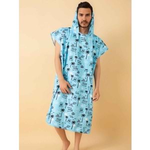 Beach Vibes Desen Yetişkin Sörf Yazlık Panço Kapüşonlu Plaj Havlusu Plaj Elbisesi S-M Beden