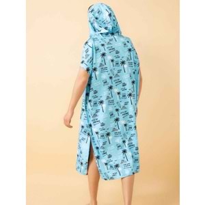 Beach Vibes Desen Yetişkin Sörf Yazlık Panço Kapüşonlu Plaj Havlusu Plaj Elbisesi S-M Beden