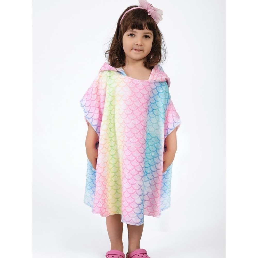 Balık Pulu Desen Çocuk Panço Plaj Havlusu