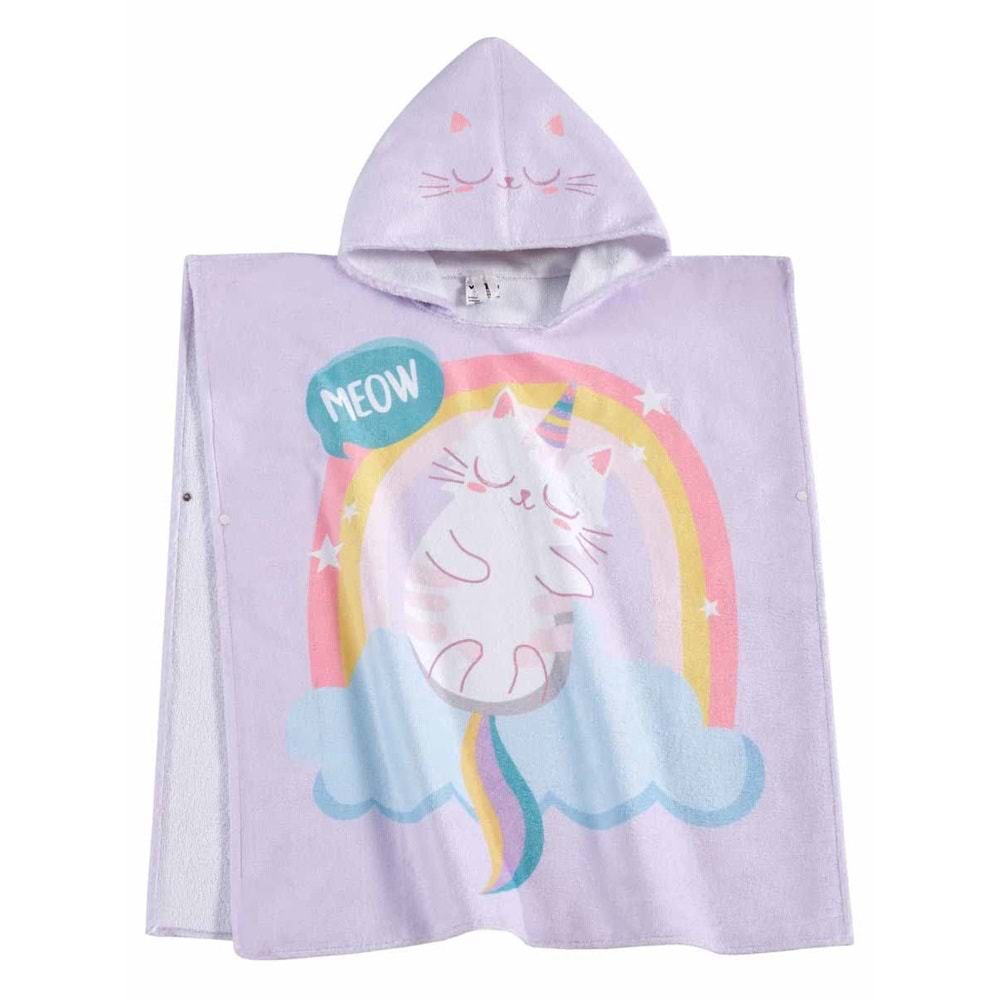 Meow Desen Çocuk Panço Plaj Havlusu