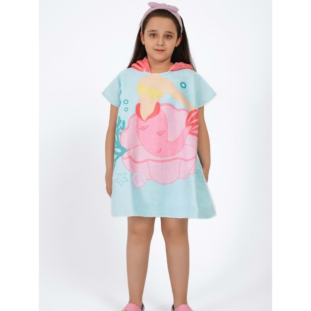 Mermaid Desen Çocuk Panço Plaj Havlusu