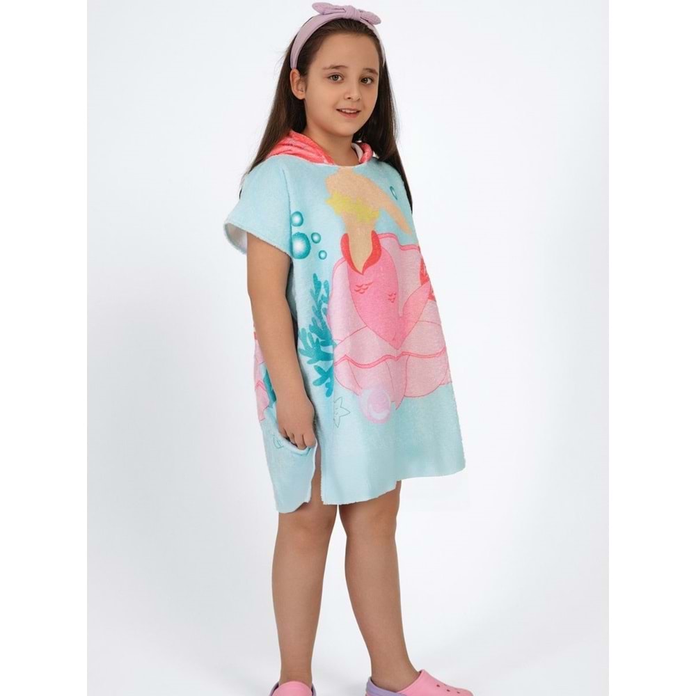 Mermaid Desen Çocuk Panço Plaj Havlusu